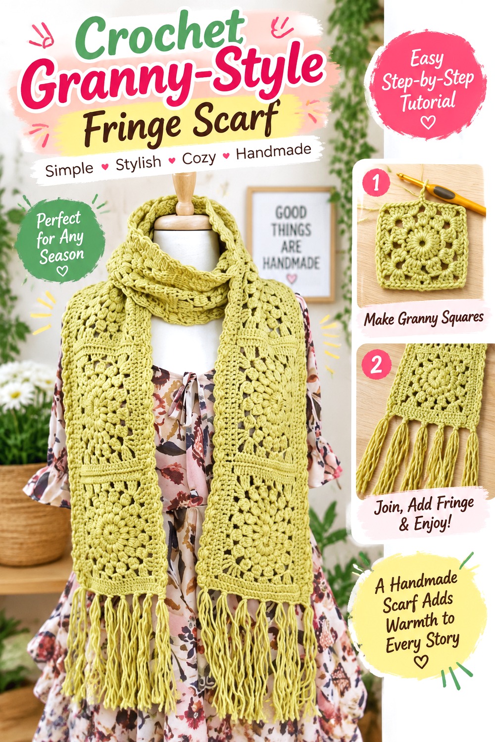 Crochet Granny Style Fringe Scarf