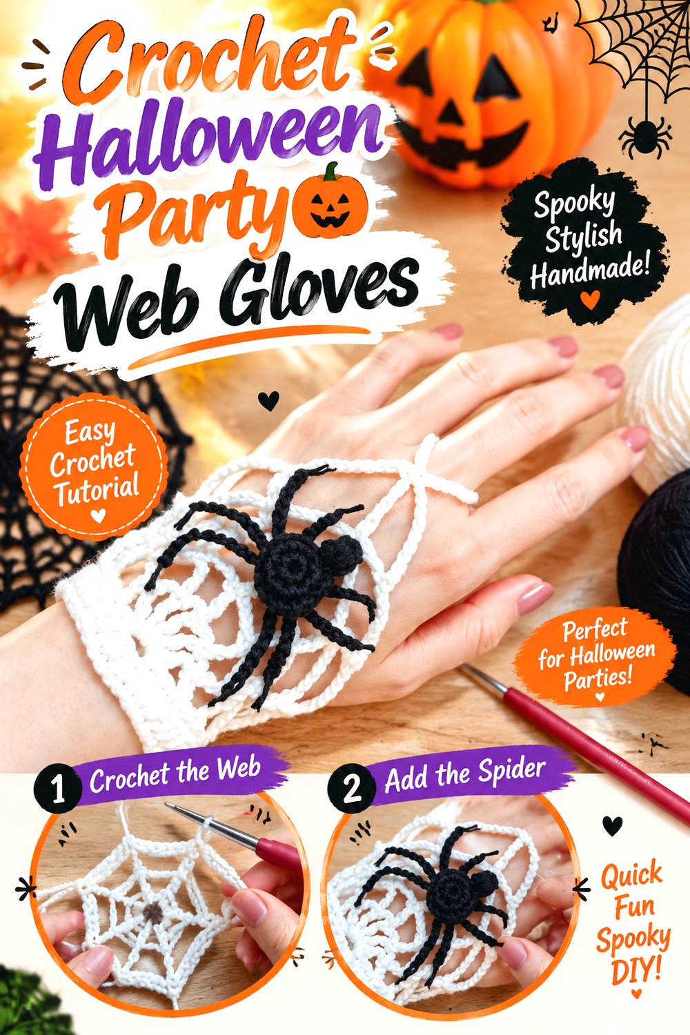 Crochet Halloween Party Web Gloves