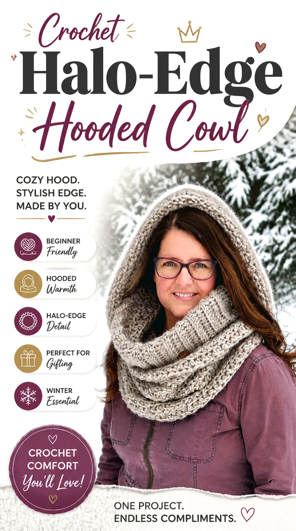 Crochet Halo Edge Hooded Cowl