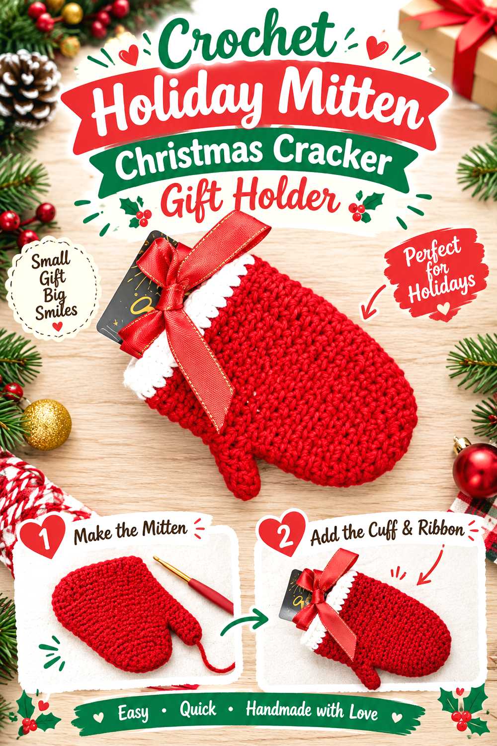 Crochet Holiday Mitten Christmas Cracker Gift Holder