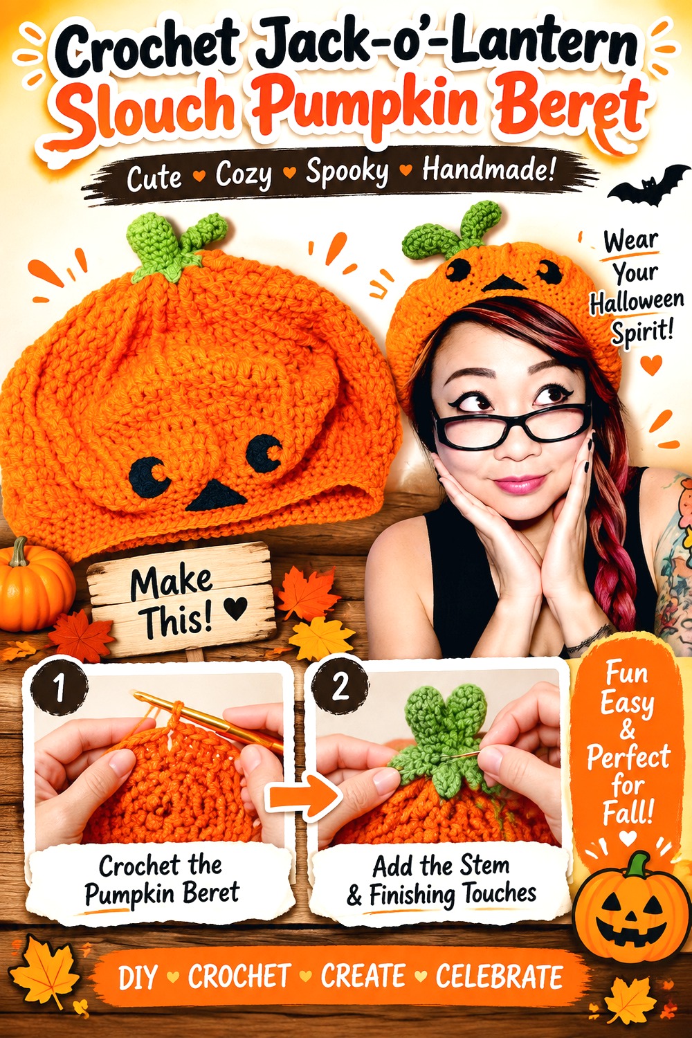 Crochet Jack o’ Lantern Slouch Pumpkin Beret