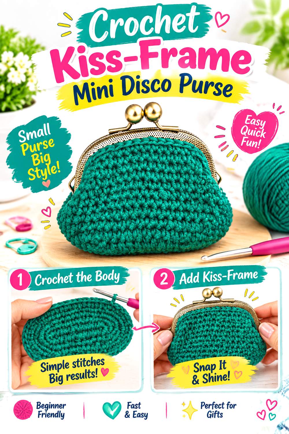 Crochet Kiss Frame Mini Disco Purse