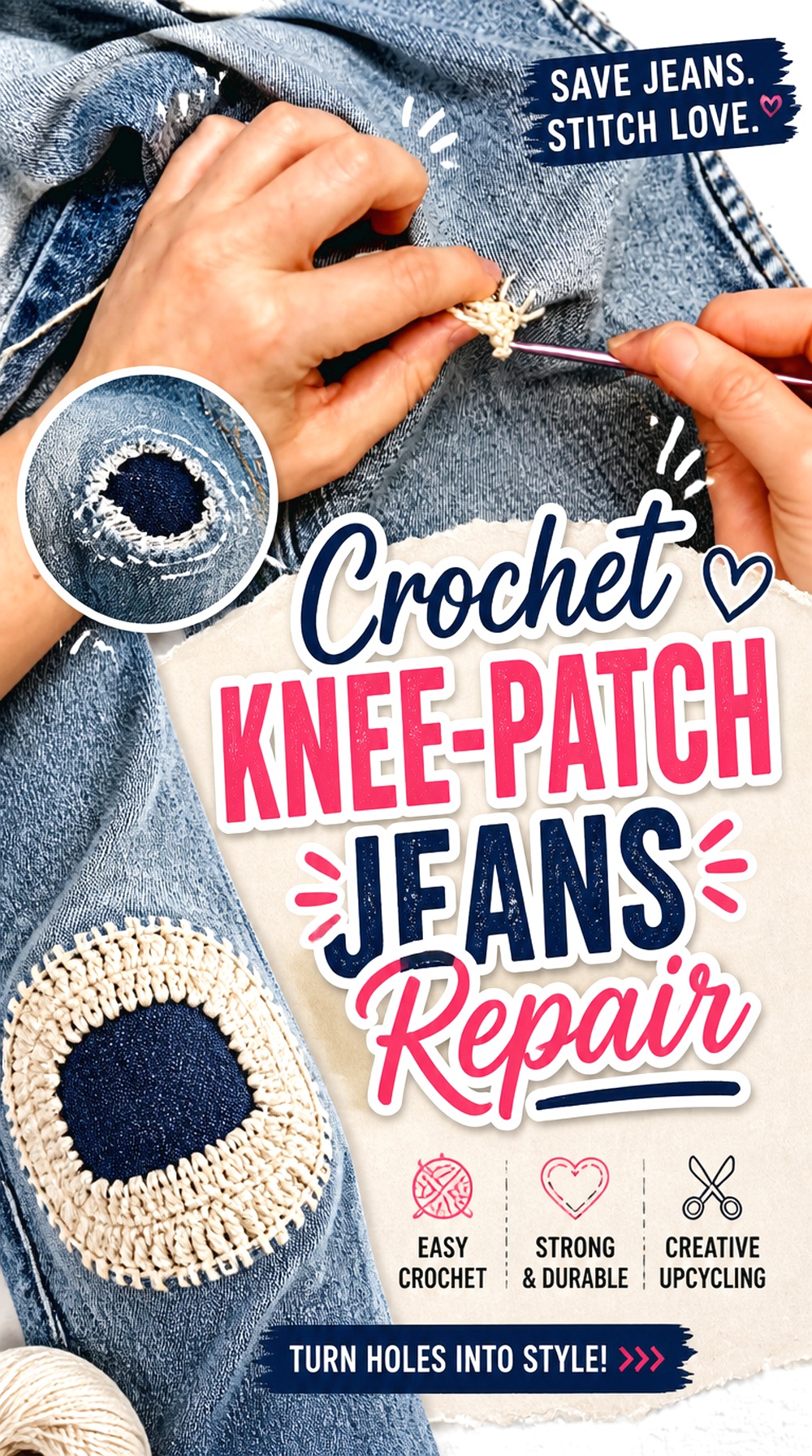 Crochet Knee Patch Jeans Repair