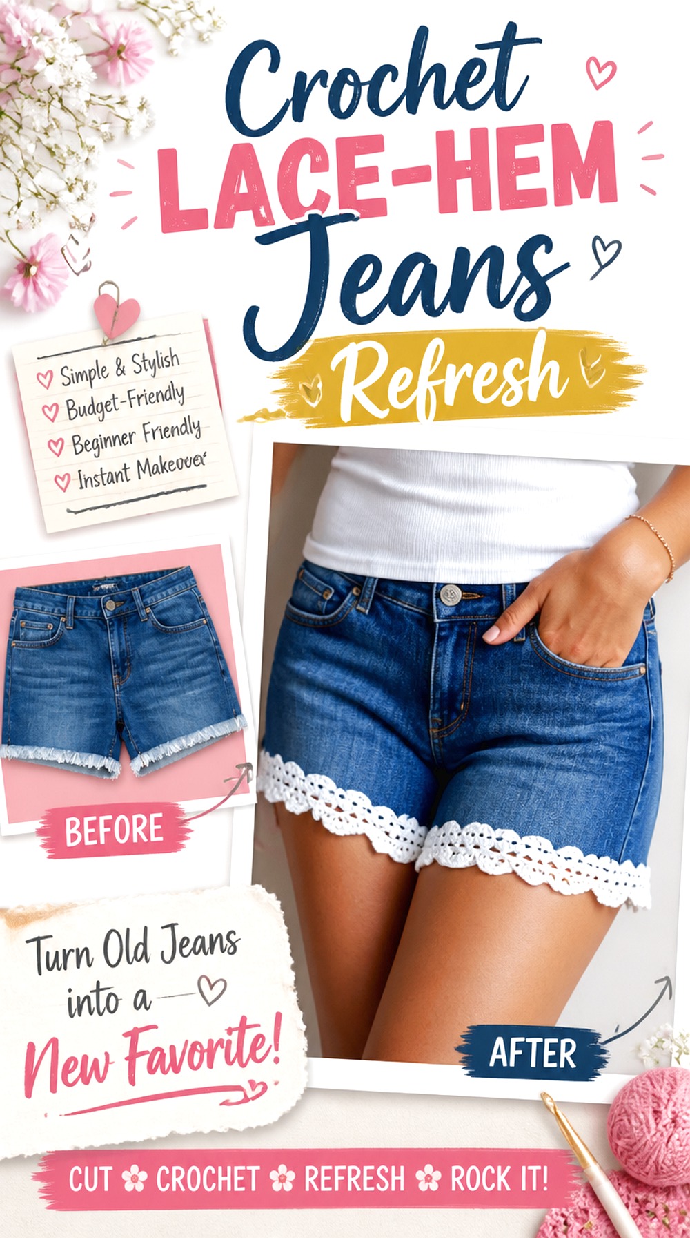 Crochet Lace Hem Jeans Refresh