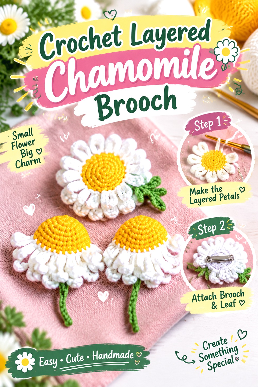 Crochet Layered Chamomile Brooch