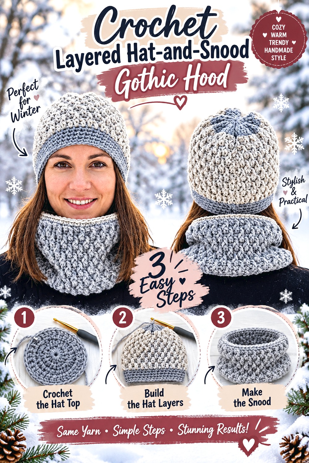 Crochet Layered Hat and Snood Gothic Hood