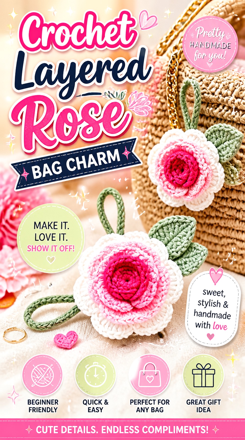 Crochet Layered Rose Bag Charm
