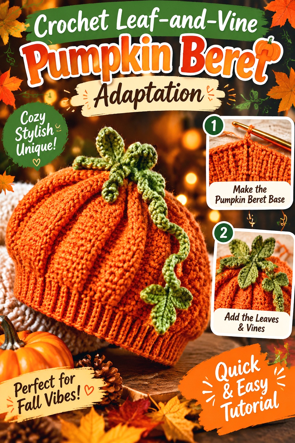 Crochet Leaf and Vine Pumpkin Beret Adaptation