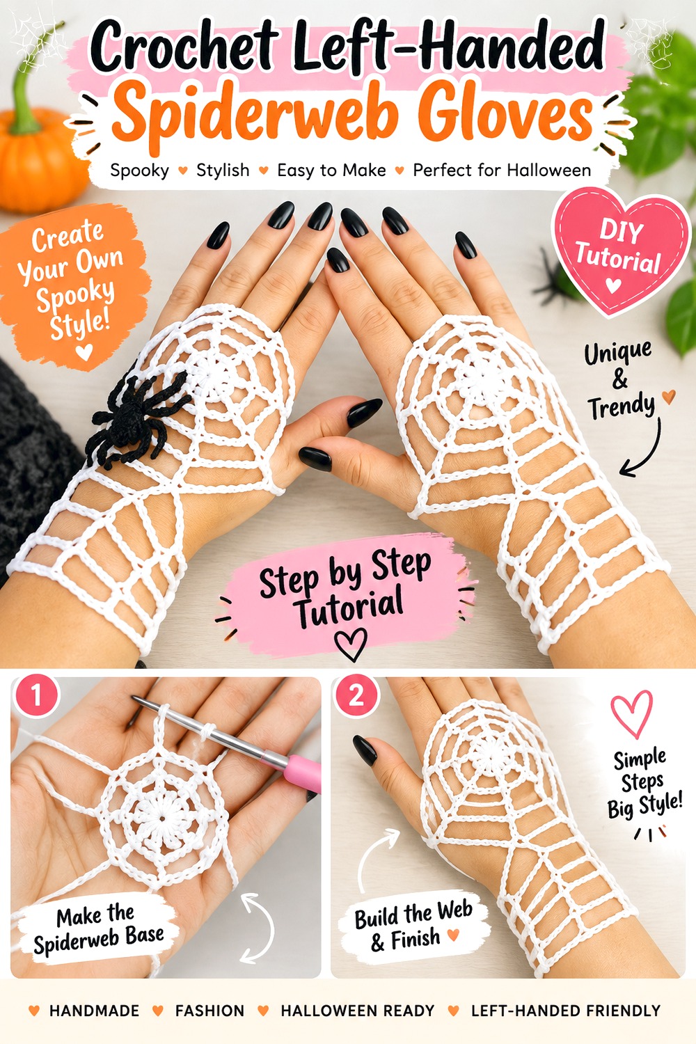 Crochet Left Handed Spiderweb Gloves