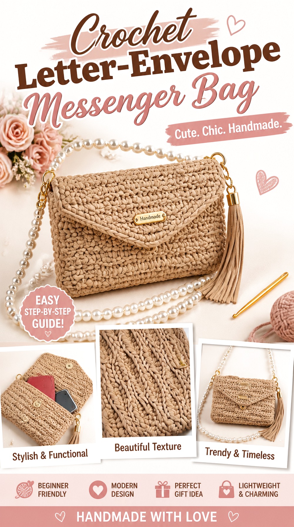 Crochet Letter Envelope Messenger Bag