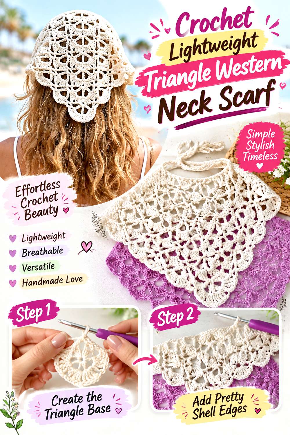 Crochet Lightweight Triangle Western Neck Scarf
