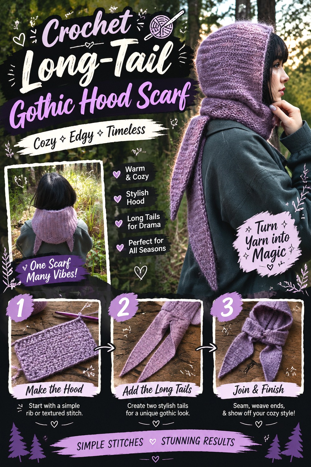 Crochet Long Tail Gothic Hood Scarf