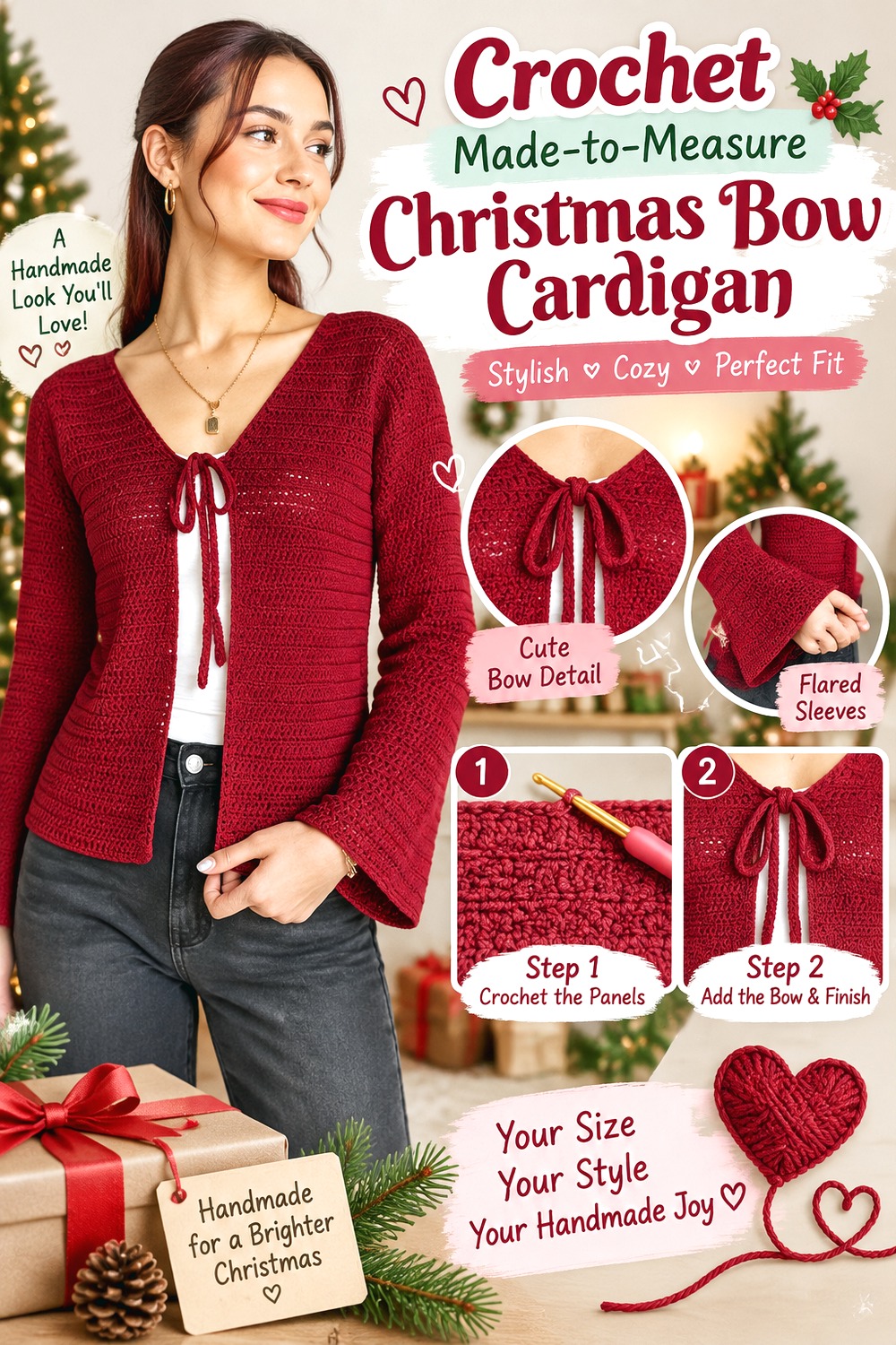 Crochet Made to Measure Christmas Bow Cardigan