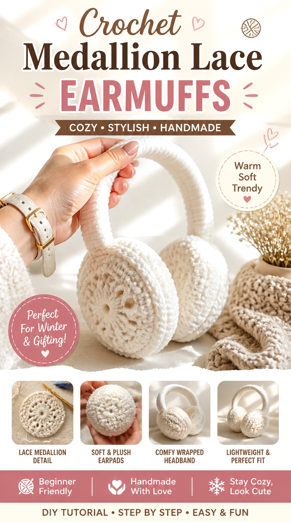 Crochet Medallion Lace Earmuffs