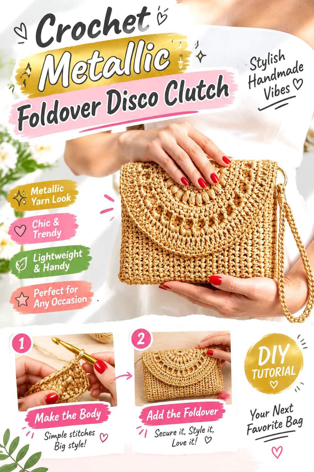 Crochet Metallic Foldover Disco Clutch