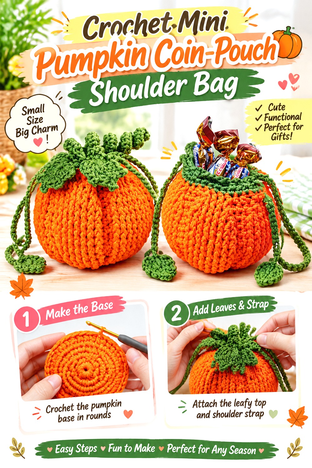 Crochet Mini Pumpkin Coin Pouch Shoulder Bag