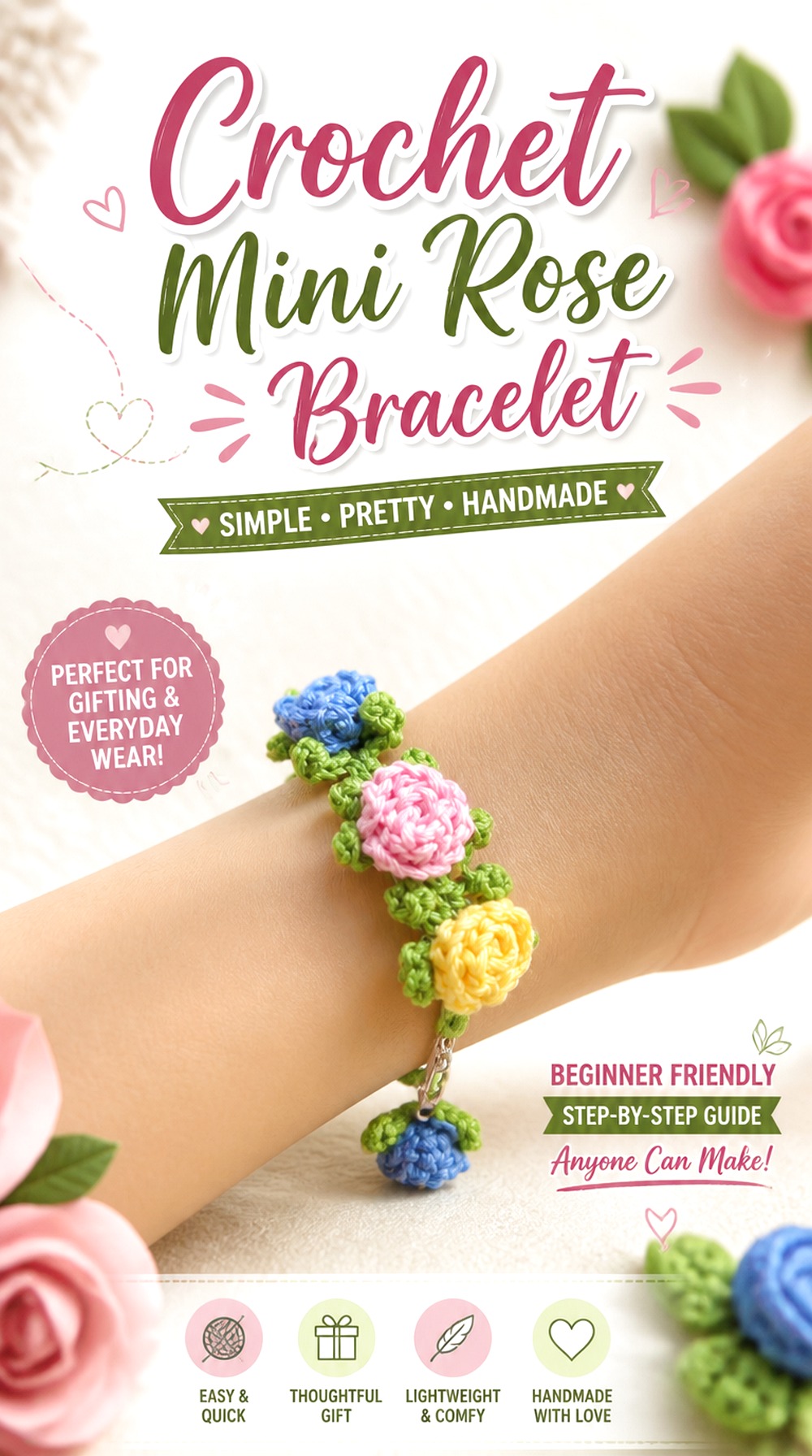 Crochet Mini Rose Bracelet