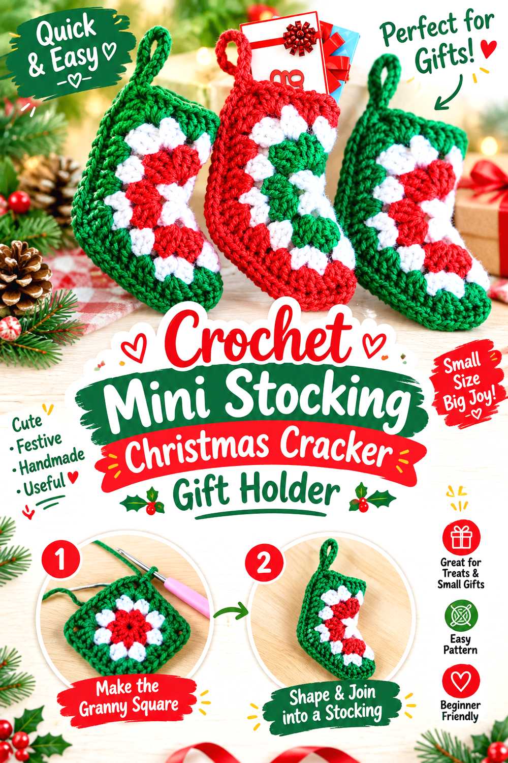 Crochet Mini Stocking Christmas Cracker Gift Holder