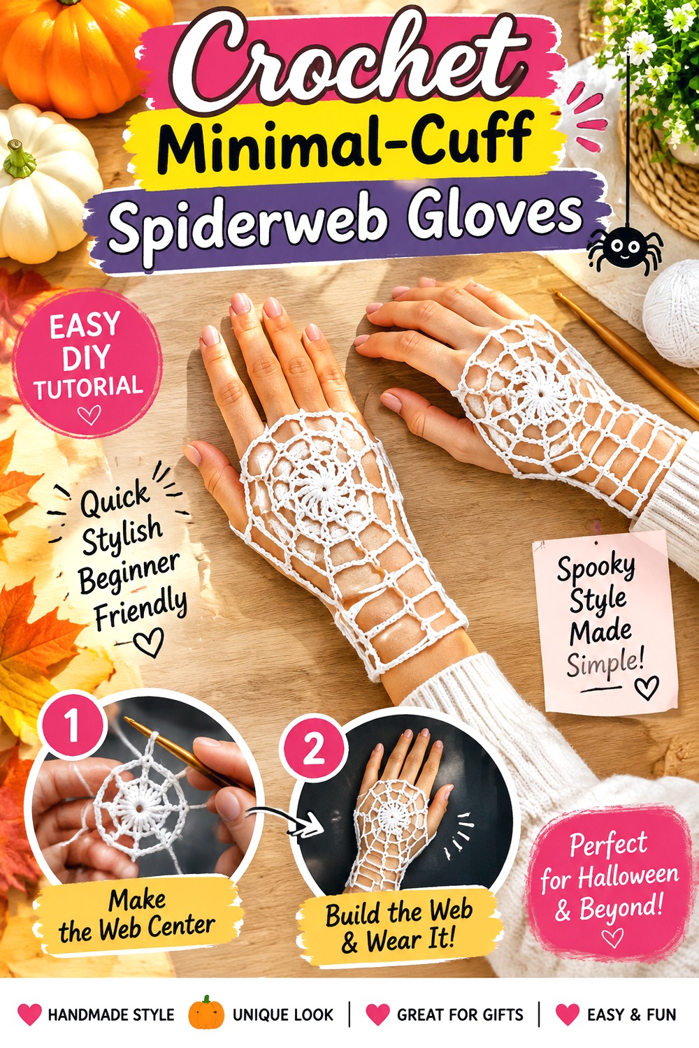 Crochet Minimal Cuff Spiderweb Gloves