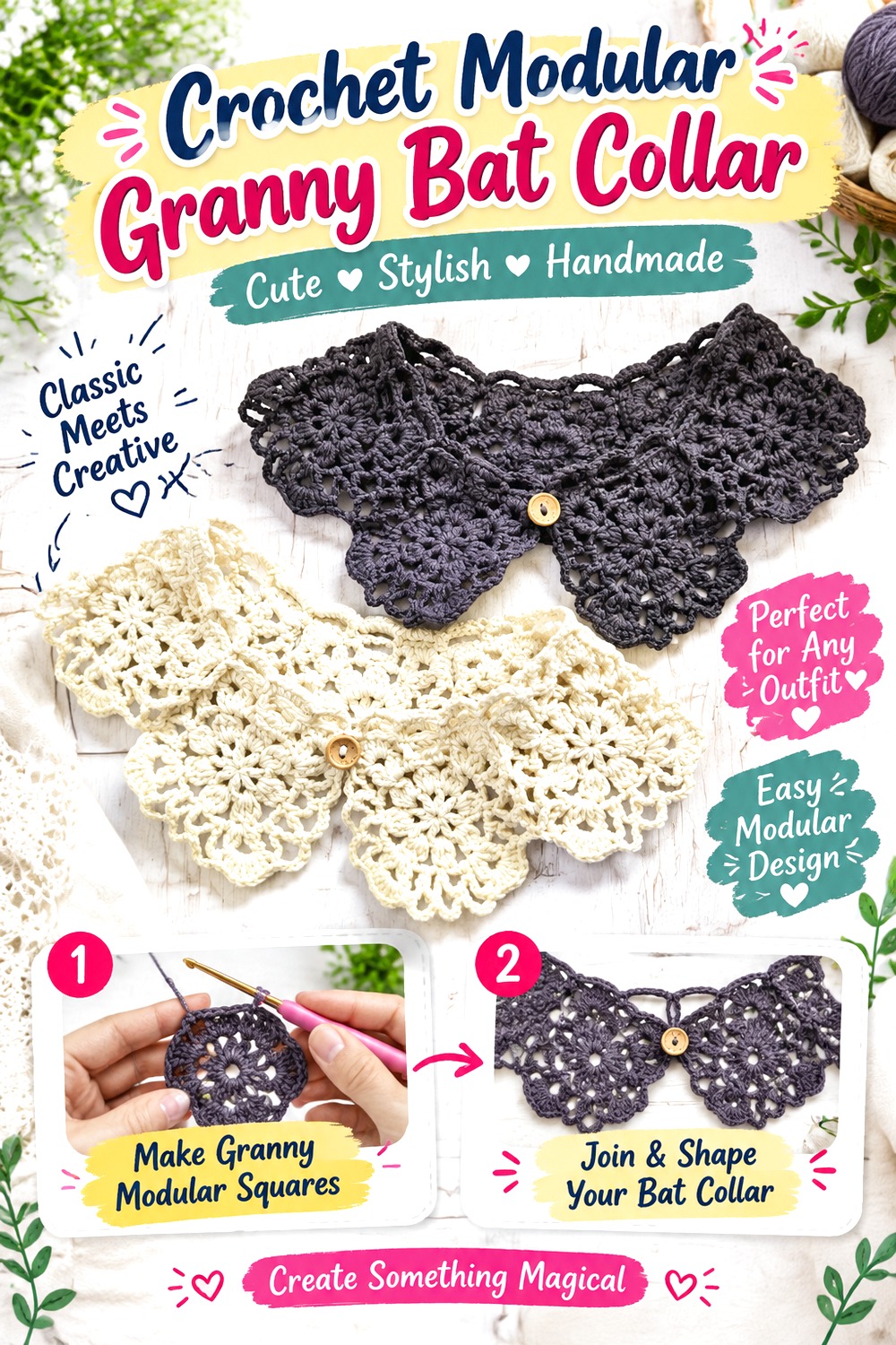 Crochet Modular Granny Bat Collar