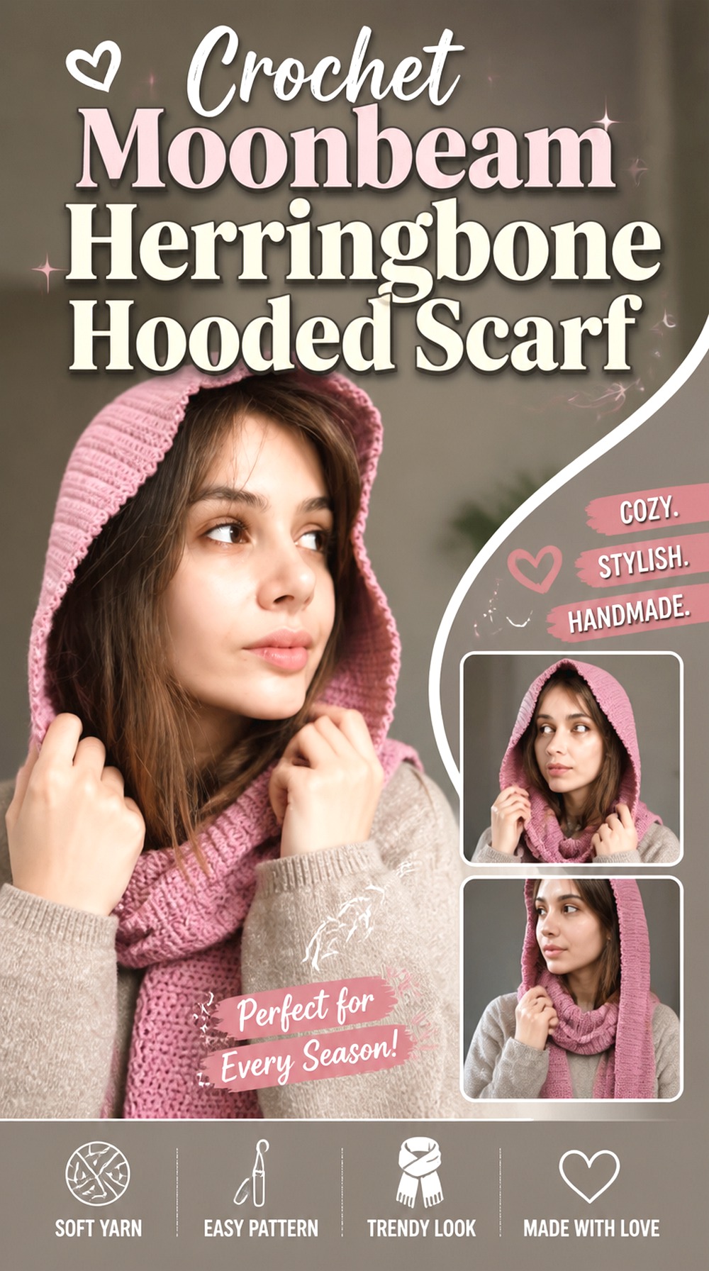 Crochet Moonbeam Herringbone Hooded Scarf