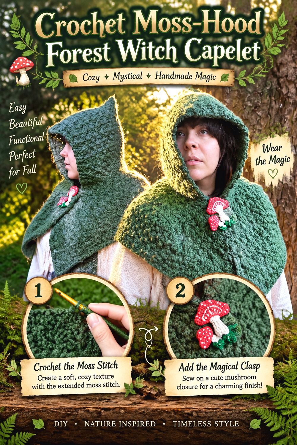 Crochet Moss Hood Forest Witch Capelet