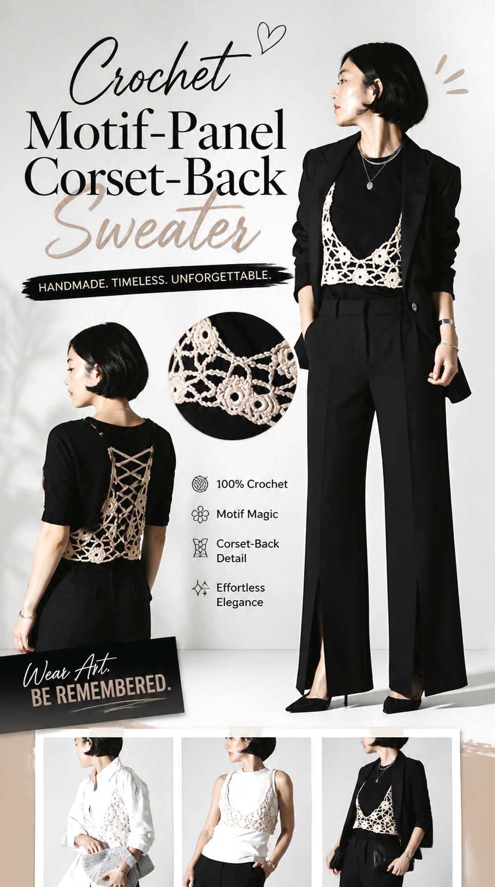 Crochet Motif Panel Corset Back Sweater