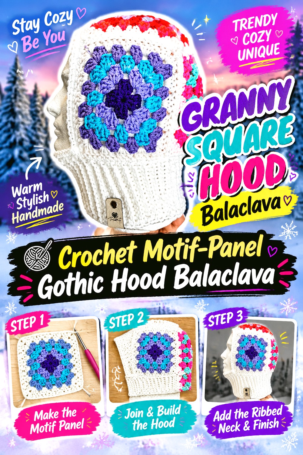 Crochet Motif Panel Gothic Hood Balaclava