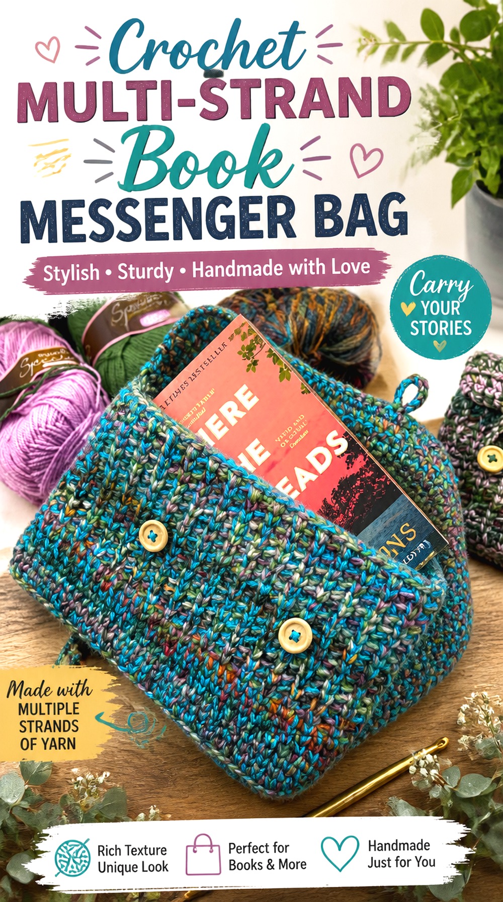 Crochet Multi Strand Book Messenger Bag