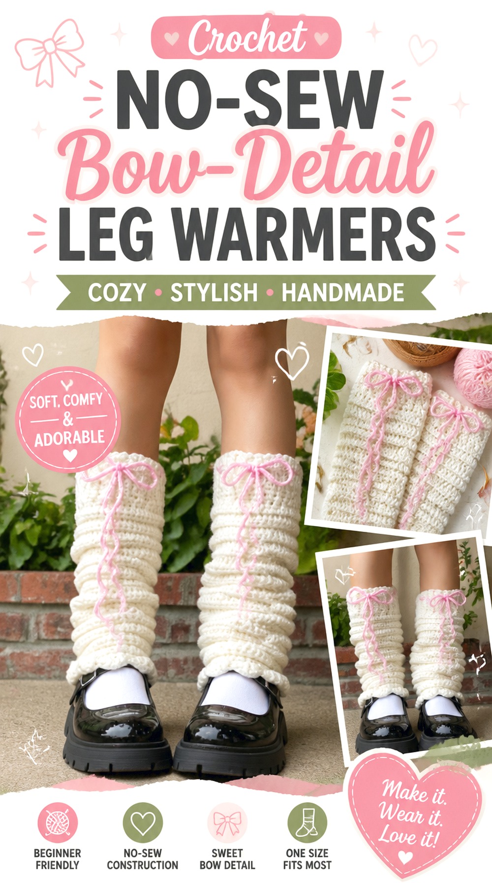 Crochet No Sew Bow Detail Leg Warmers