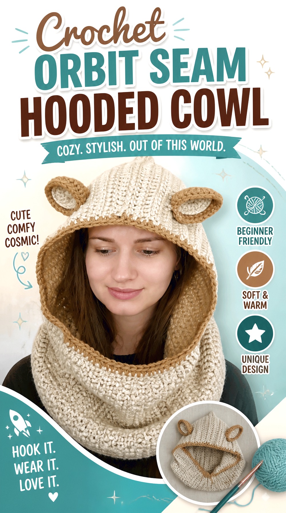 Crochet Orbit Seam Hooded Cowl