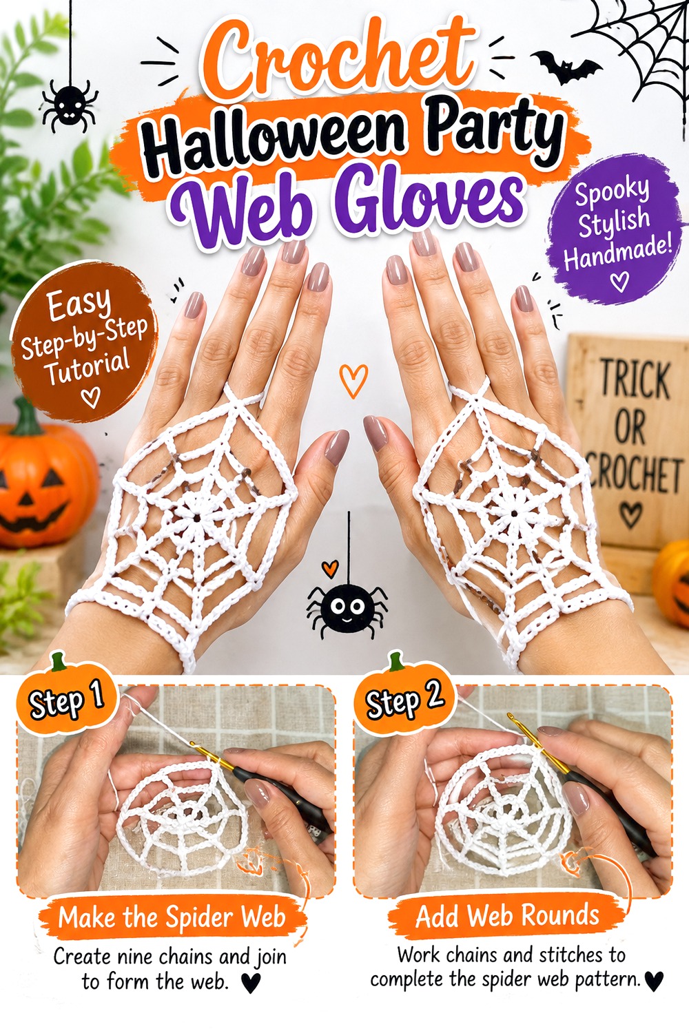 Crochet Outfit Accent Spiderweb Gloves