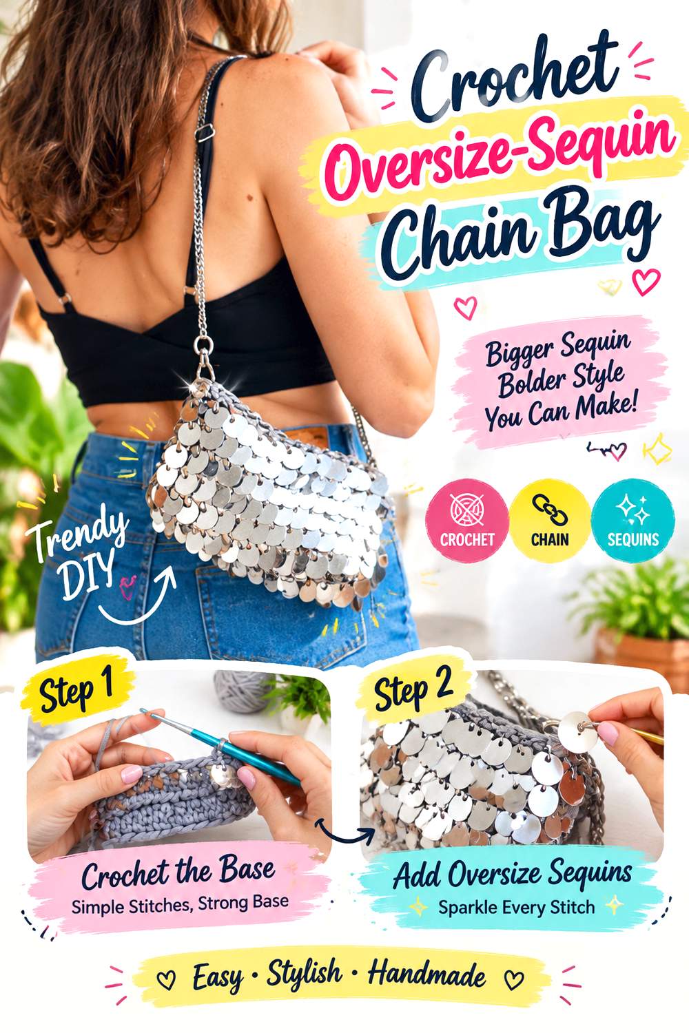 Crochet Oversize Sequin Chain Bag