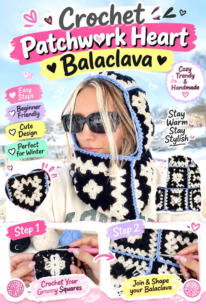 Crochet Patchwork Heart Balaclava