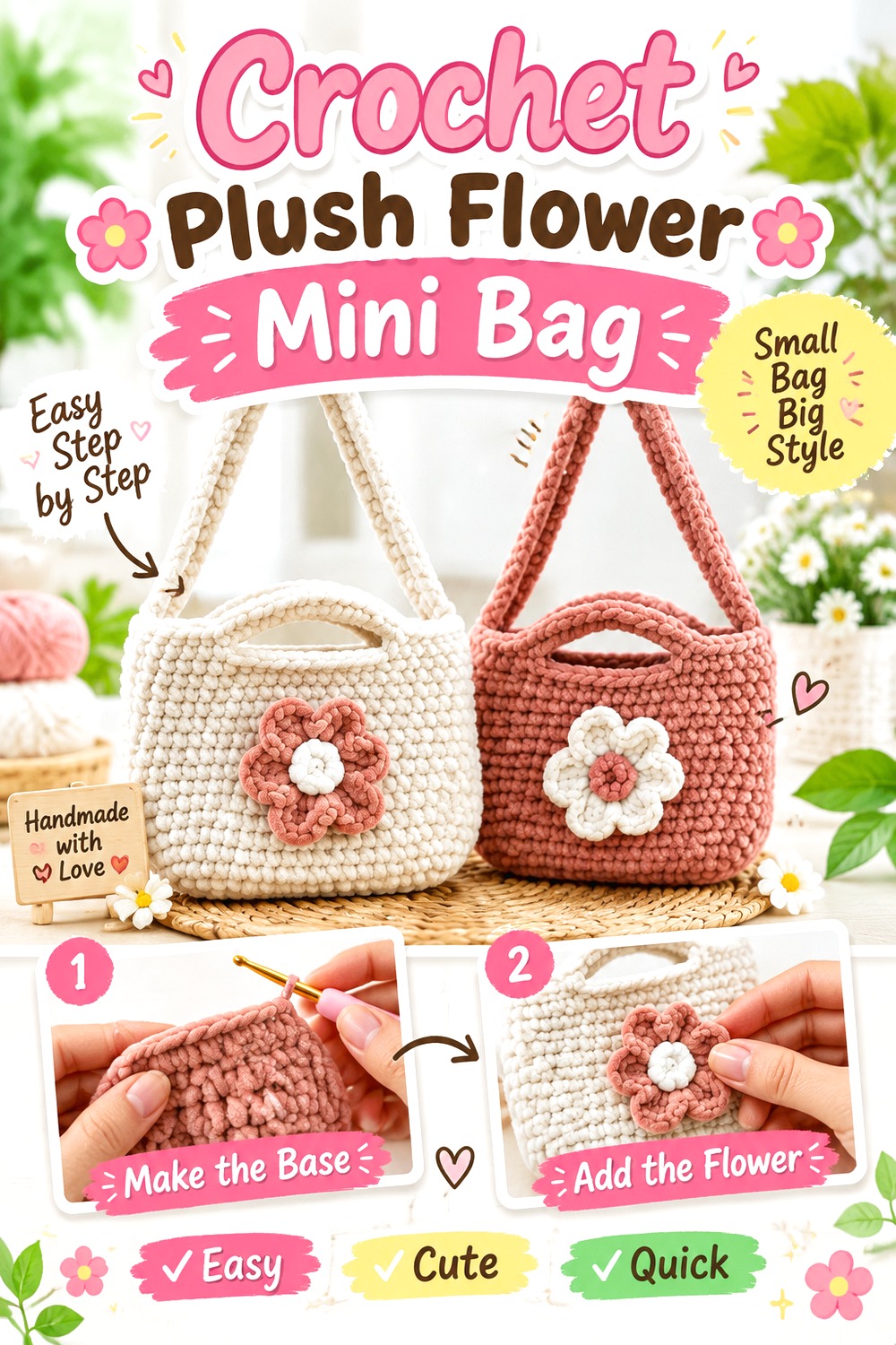 Crochet Plush Flower Mini Bag