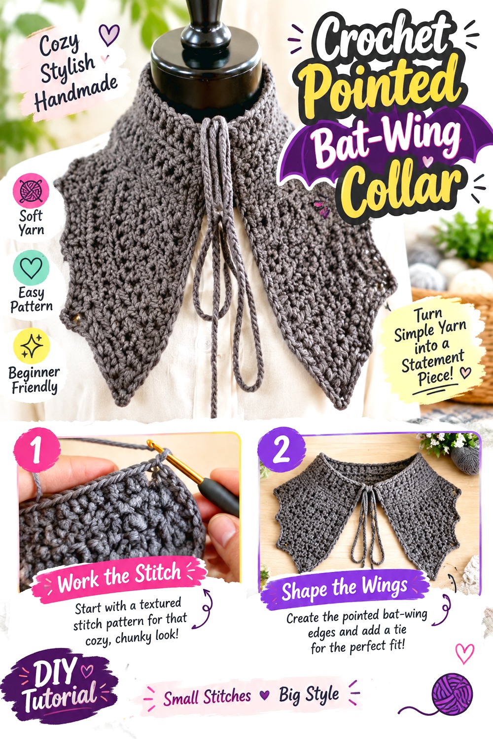 Crochet Pointed Bat Wing Collar