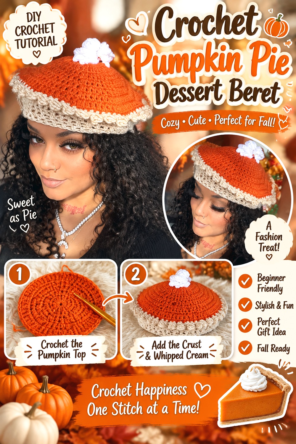 Crochet Pumpkin Pie Dessert Beret
