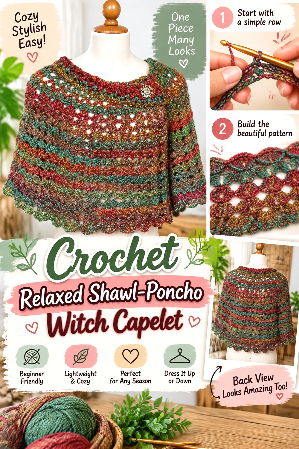 Crochet Relaxed Shawl Poncho Witch Capelet