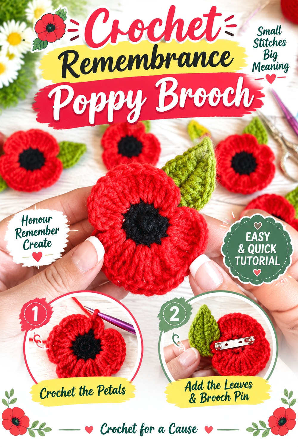 Crochet Remembrance Poppy Brooch