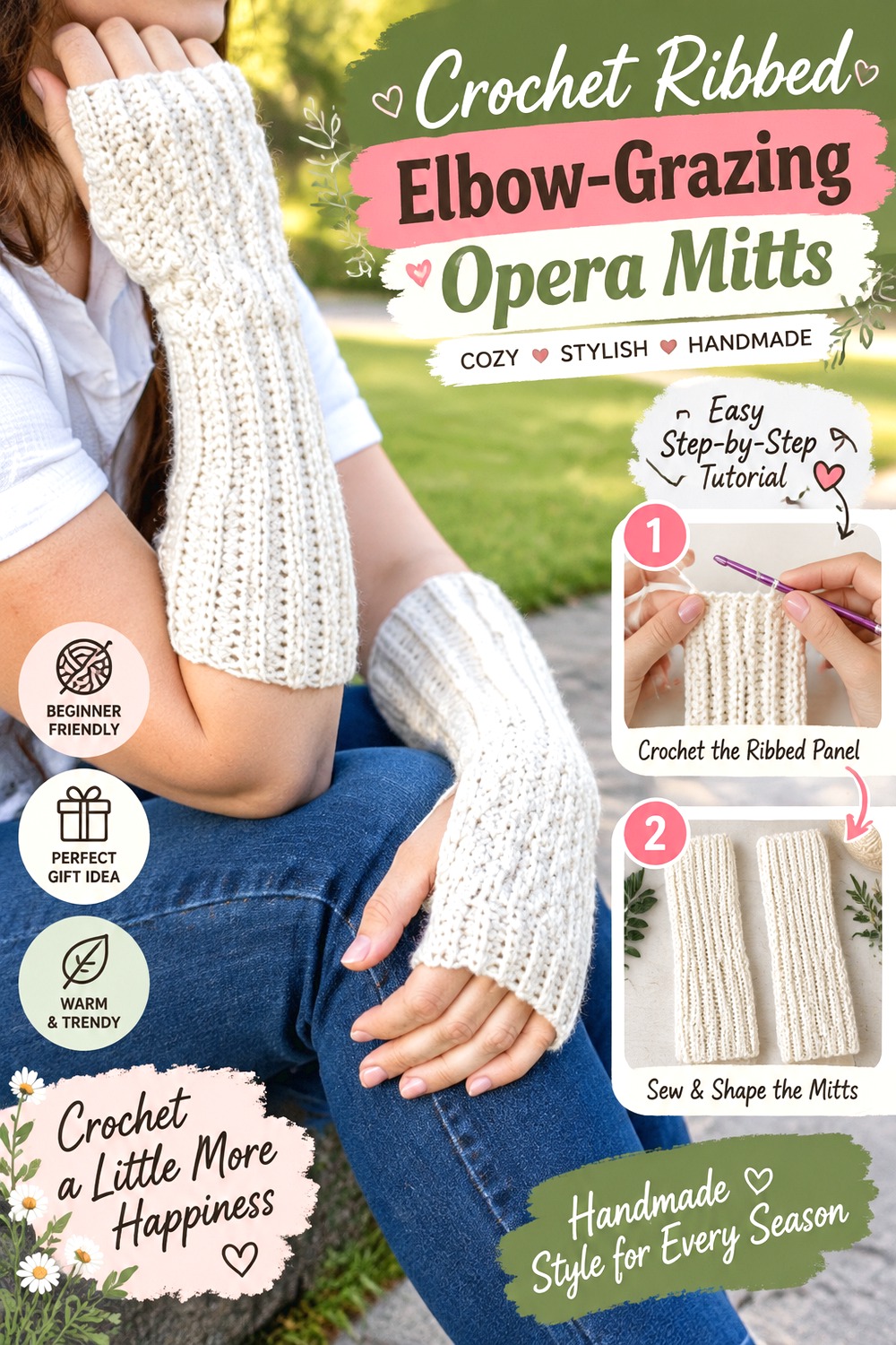Crochet Ribbed Elbow Grazing Opera Mitts