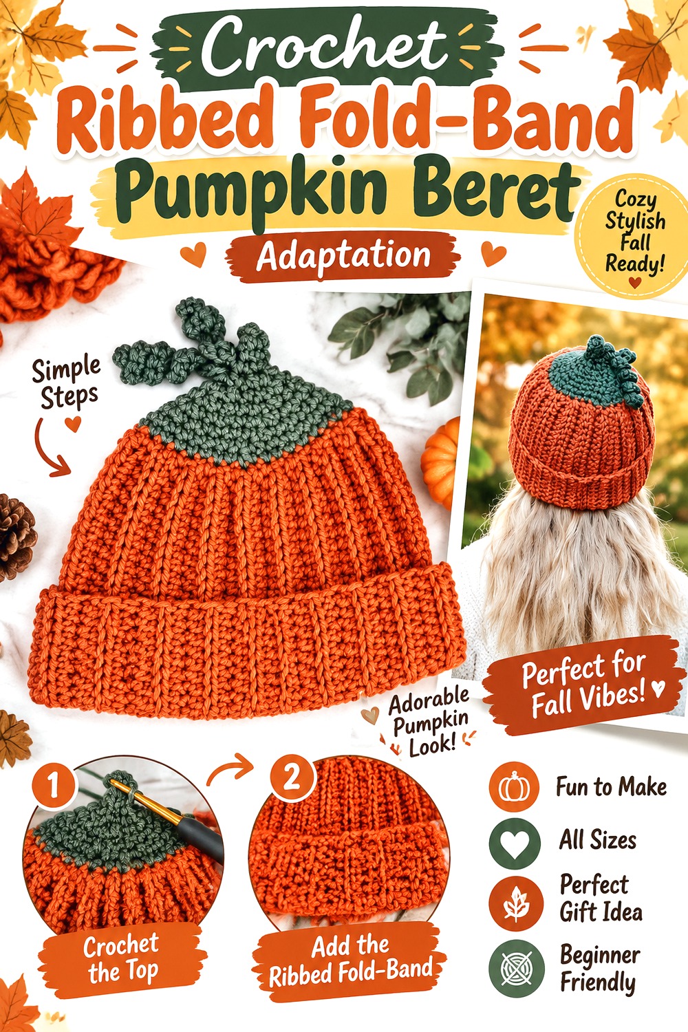 Crochet Ribbed Fold Band Pumpkin Beret Adaptation