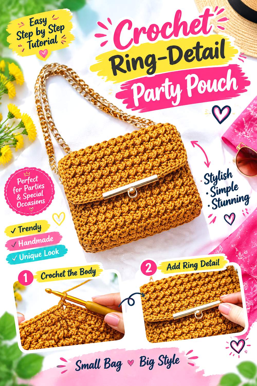 Crochet Ring Detail Party Pouch