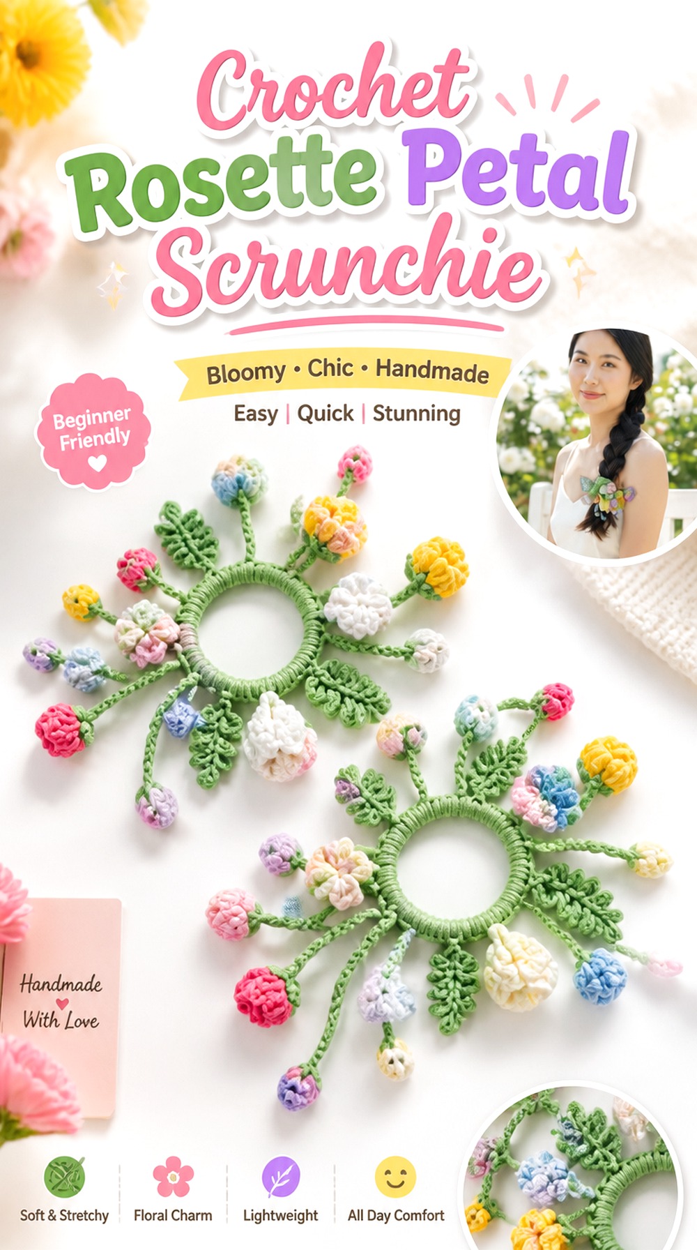 Crochet Rosette Petal Scrunchie