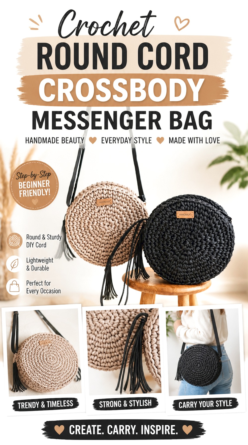 Crochet Round Cord Crossbody Messenger Bag