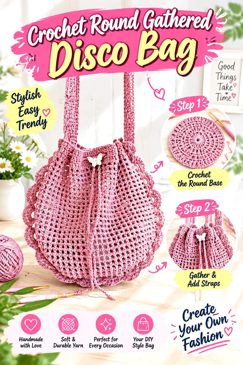 Crochet Round Gathered Disco Bag