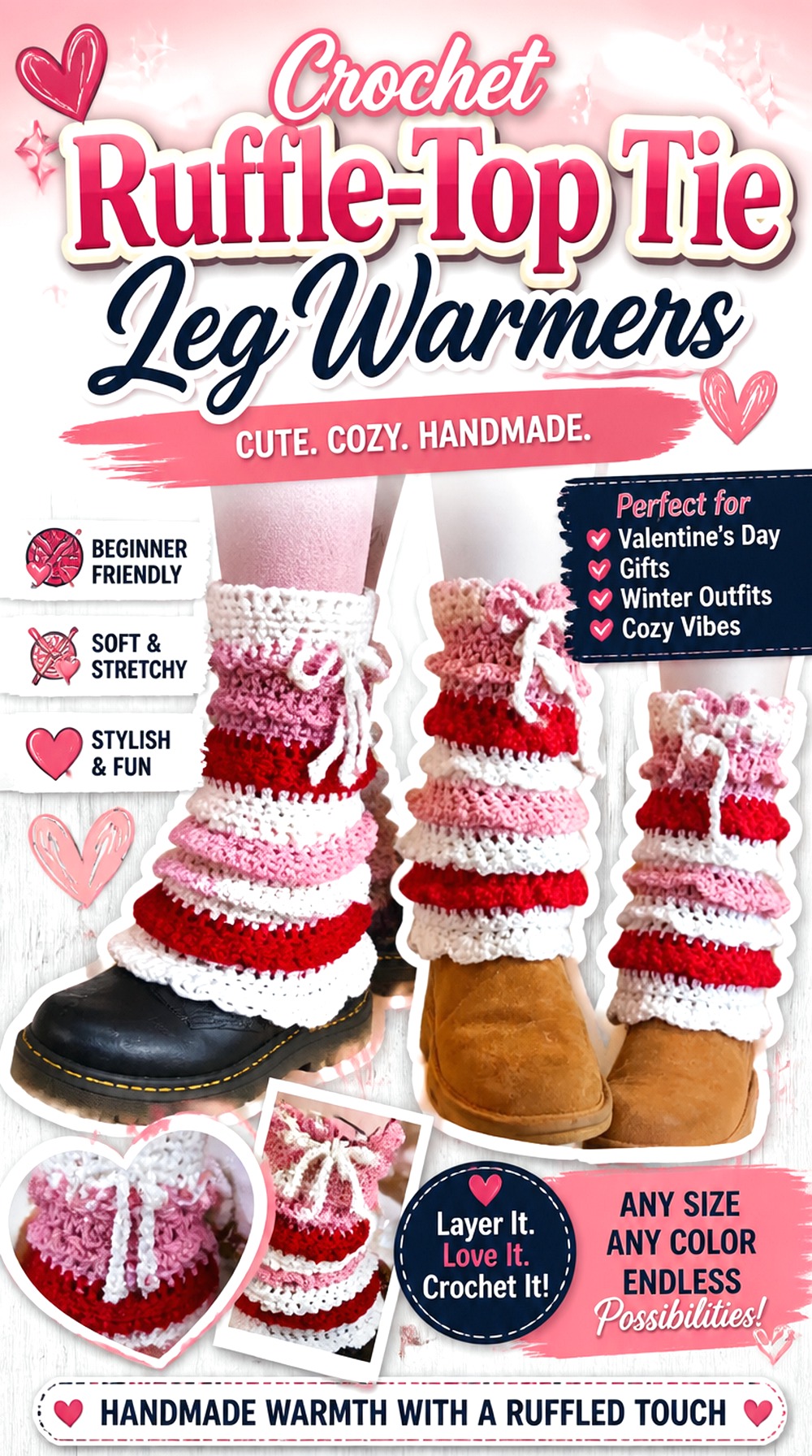 Crochet Ruffle Top Tie Leg Warmers