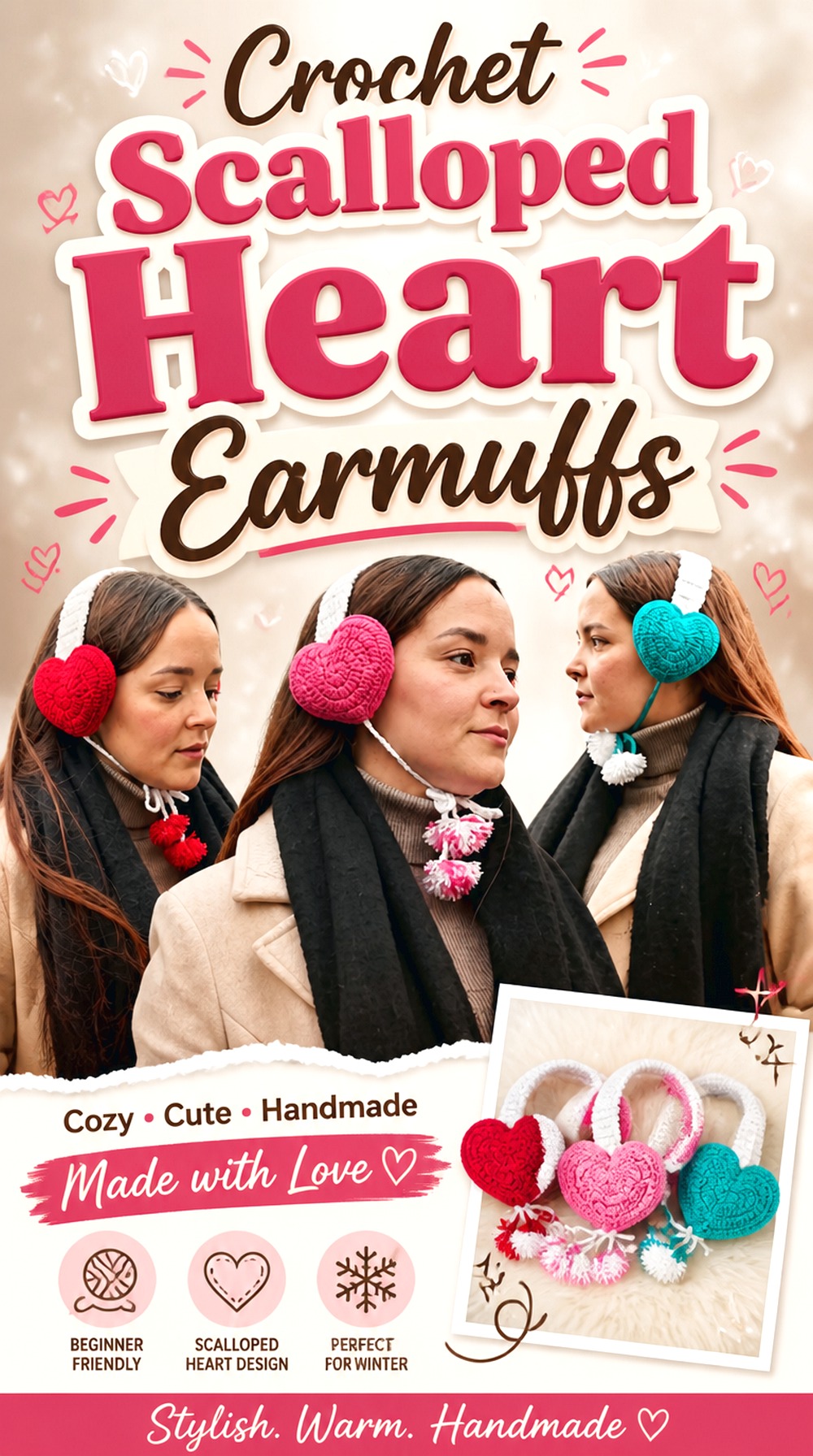 Crochet Scalloped Heart Earmuffs