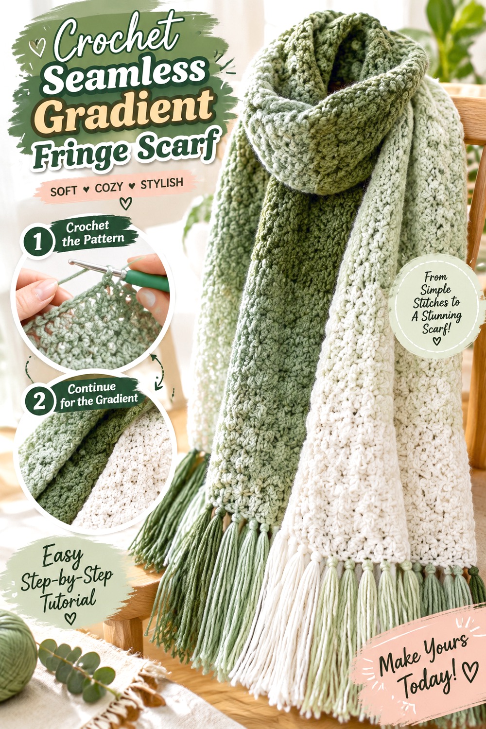 Crochet Seamless Gradient Fringe Scarf