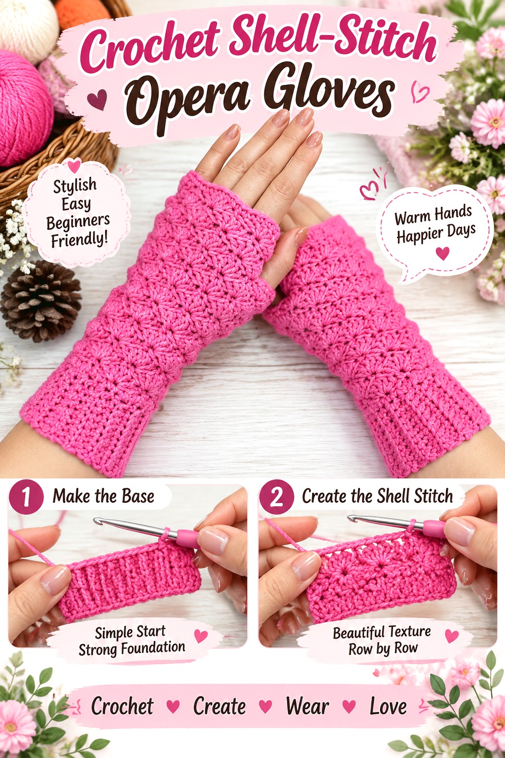 Crochet Shell Stitch Opera Gloves