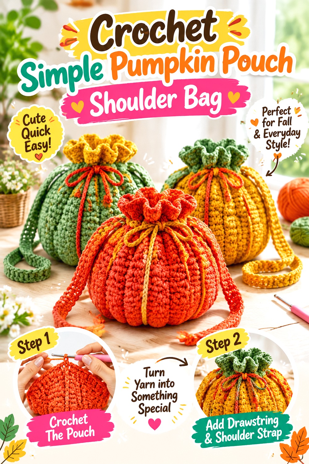 Crochet Simple Pumpkin Pouch Shoulder Bag